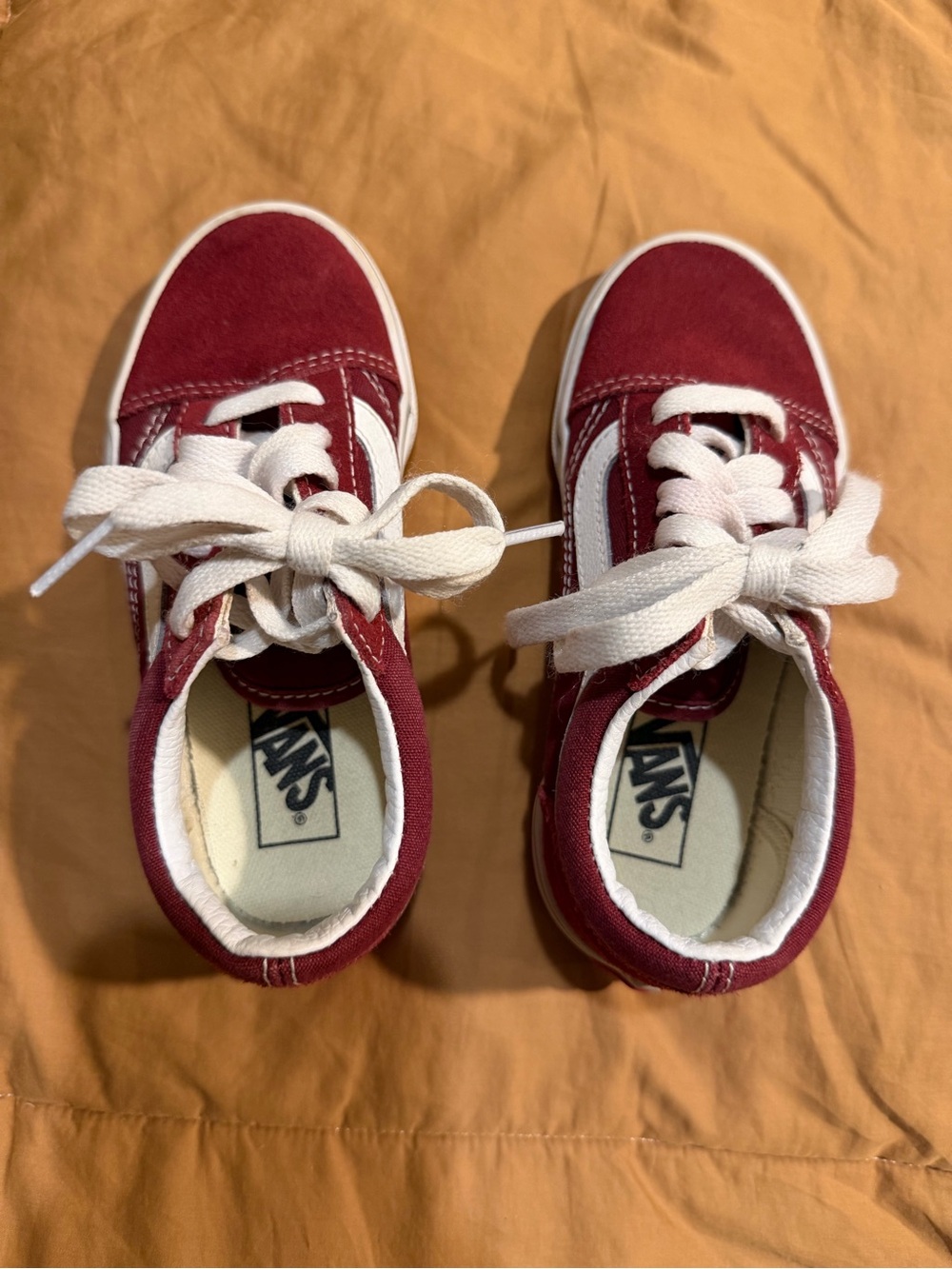 Vans Kids Maroon Canvas Old Skool Sneakers with White Stripe
